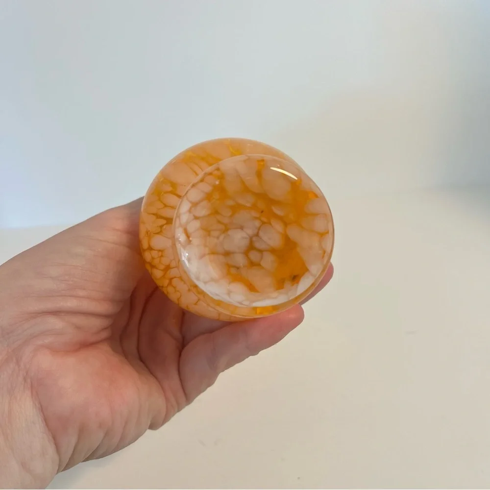 Vintage Orange and White Splatter Glass Vase with Ruffled Edge 6.5” Tall
